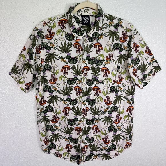 LRG Shirt Men Medium Mushroom Leaf Print Psychedelic Trip Trippy Lifted Research - Picture 1 of 10